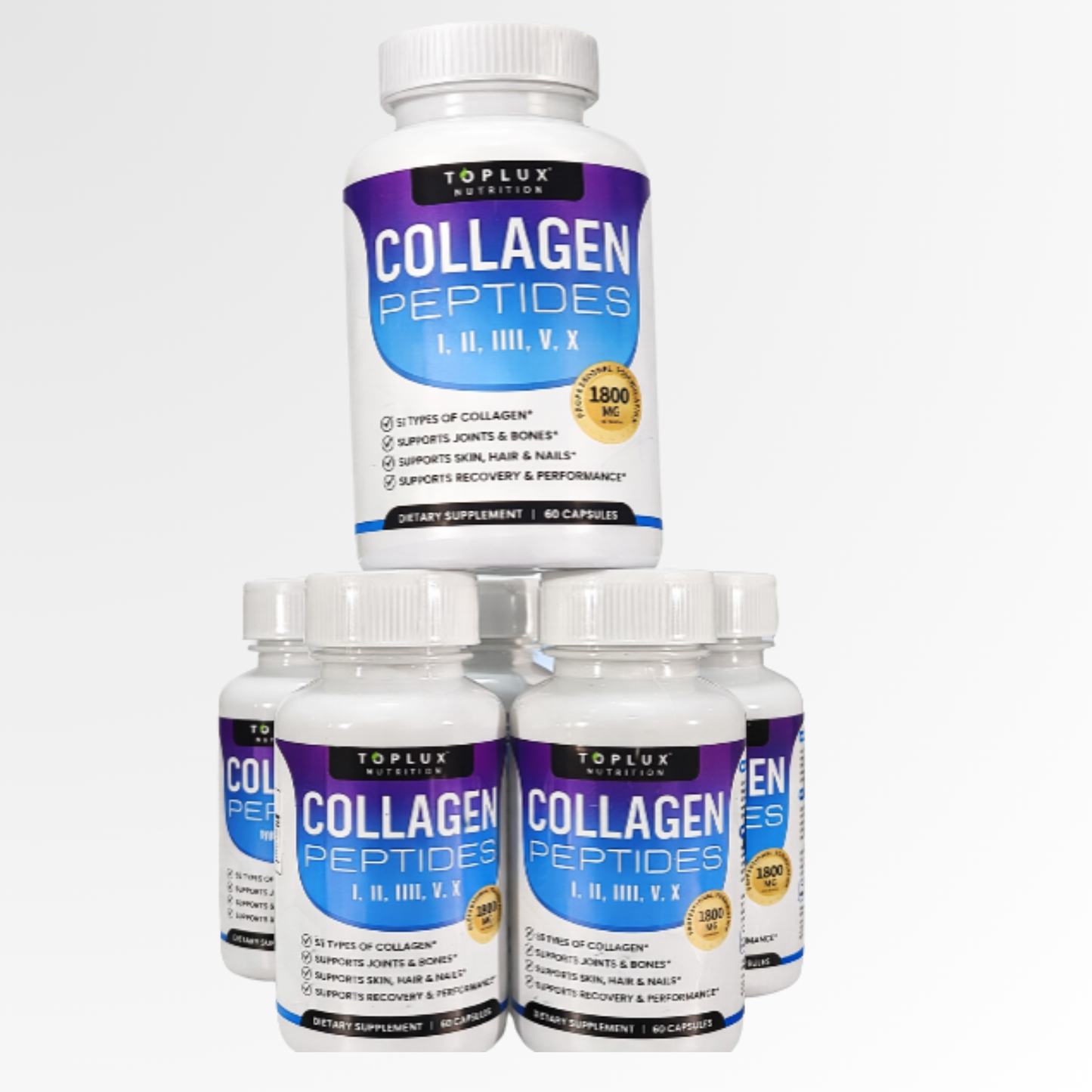 Péptidos de Colágeno I, II, III, V y X (60 cápsulas -1800 mg)