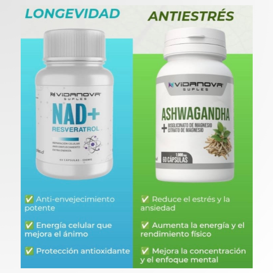 DUO PACK NAD+Resveratrol y ASWAGANDHA+Magnesio