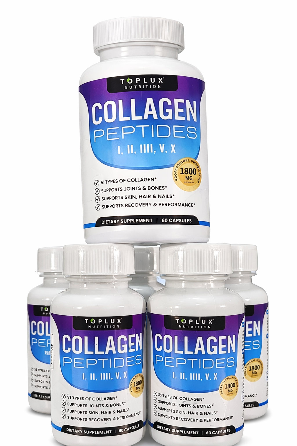 Péptidos de Colágeno I, II, III, V y X (60 cápsulas -1800 mg)